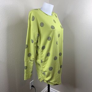 Snapdragon & Twig Green Dot L/S Shirt Cotton Blend Sz S Thumbholes Ruched Sides